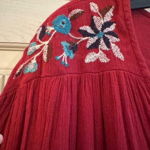 FREE PEOPLE Red Floral Te Amo Bohemian Mini Dress, Large - Picture 6 of 16